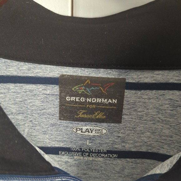 Greg Norman for Tasso Elba Men's Large Play Dry Long Sleeve Gray Striped Polo - Picture 4 of 8
